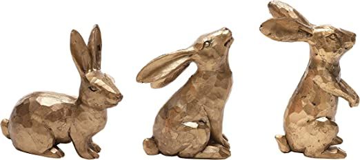 DN DECONATION Golden Polyresin Bunny Decor Rabbit Figurines, Easter Bunny Statue Set of 3 for Spr... | Amazon (US)