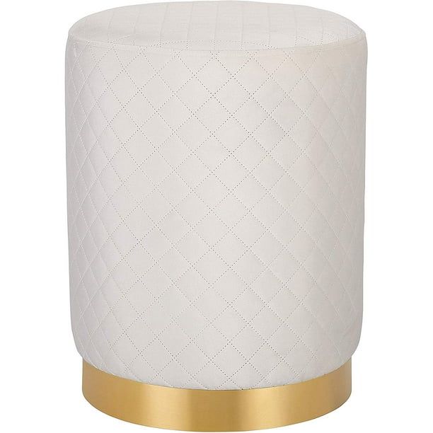 BirdRock Home Round Velvet Ottoman Foot Stool with Lattice - Cream | Walmart (US)