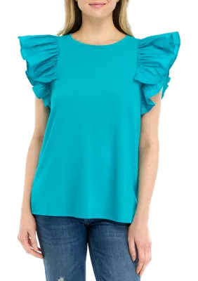 Women's Poplin Solid Baby Terry Blouse | Belk