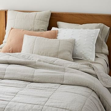 European Flax Linen Box Stitch Quilt & Shams | West Elm (US)