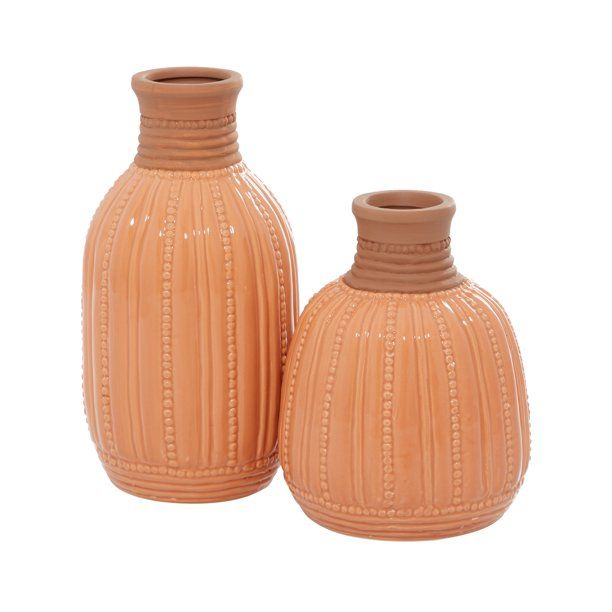 DecMode 9", 7"H Modern Ceramic Vase, Peach, 2 - Pieces - Walmart.com | Walmart (US)