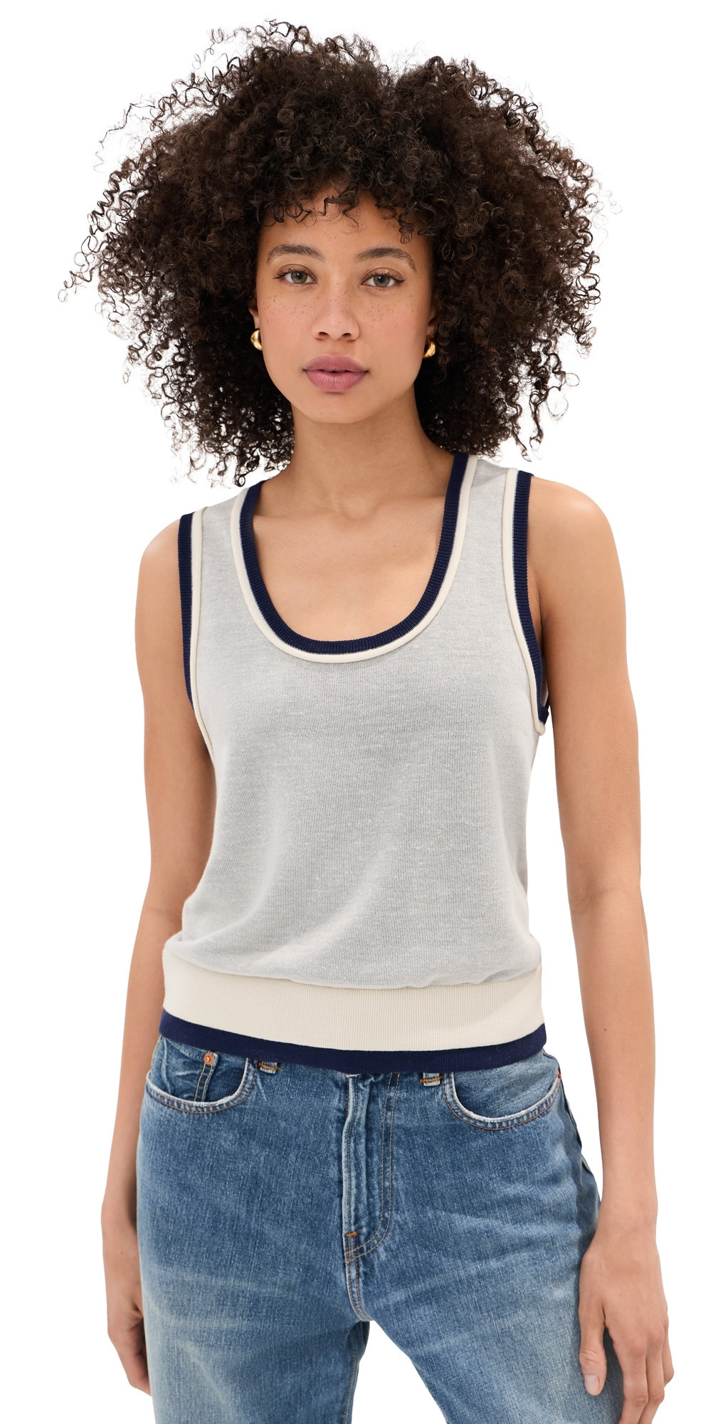 LE BOP Rina Tank Top White/Midnight L | Shopbop