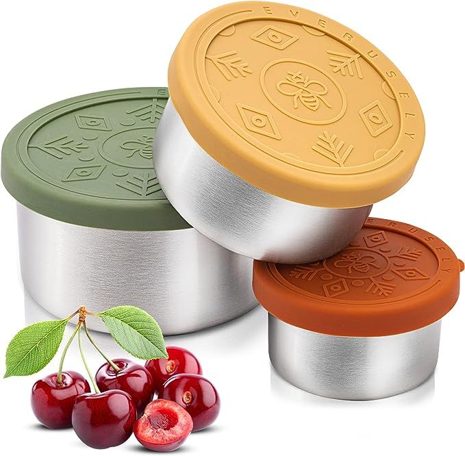 Everusely Small Stainless Steel Containers with Lids (13oz/6oz/3oz), Stainless Steel Lunch Contai... | Amazon (US)