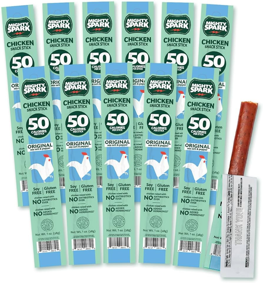 Mighty Spark Chicken Snack Sticks - Original Sea Salt & Pepper- 6g of Protein, No Antibiotics Eve... | Amazon (US)