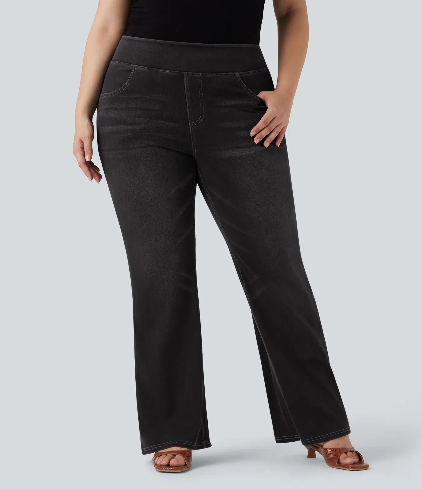 Women’s Halara Flex™ High Waisted Pockets Washed Casual Bootcut Plus Size Jeans - Halara | HALARA