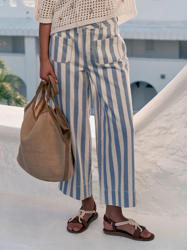 Blue/White Stripe Lightweight Denim Patch Pocket Cropped Jeans | Next EU