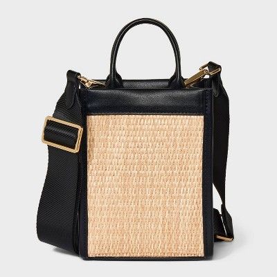 Straw Mini Boxy Tote Handbag - A New Day™ Natural/Black | Target