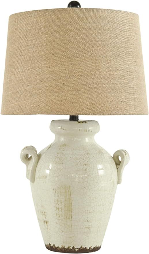 Signature Design by Ashley Emelda Farmhouse Ceramic Table Lamp, 27", Cream Glaze Crackle Finish | Amazon (US)