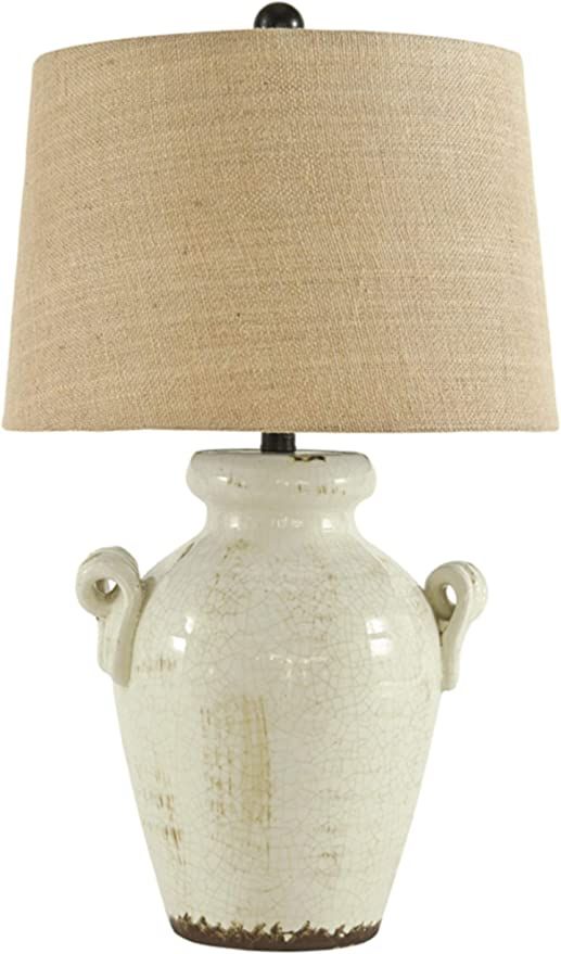Signature Design by Ashley Emelda Farmhouse 27" Ceramic Table Lamp, Cream Glaze Crackle Finish | Amazon (US)