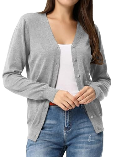 GRACE KARIN Women's Gray Cardigan Sweater Open Front Knit Long Sleeve Sweater Cardigan(Light Grey,XL) | Amazon (US)