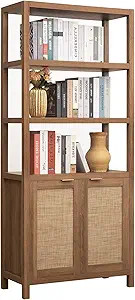 SICOTAS Bookshelf 5 Tier Book Shelf Rattan Boho 71" Tall Bookcase with Doors Storage Shelves Larg... | Amazon (US)