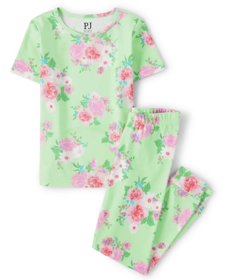 Girls Floral Snug Fit Cotton Pajamas - ribbit grn | The Children's Place