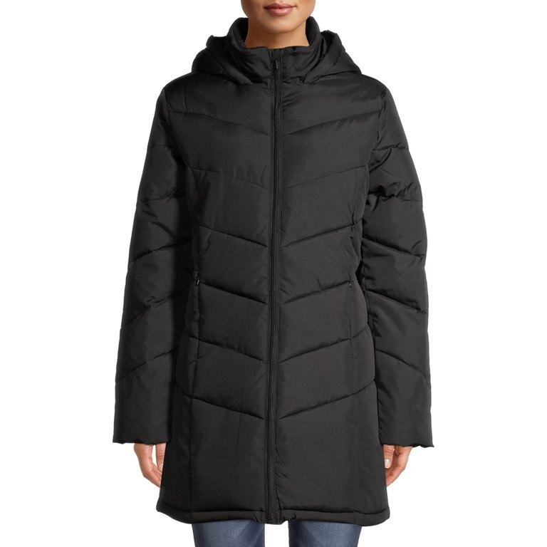 Big Chill Women's Chevron Quilted Puffer Jacket with Hood, Sizes S-XL | Walmart (US)