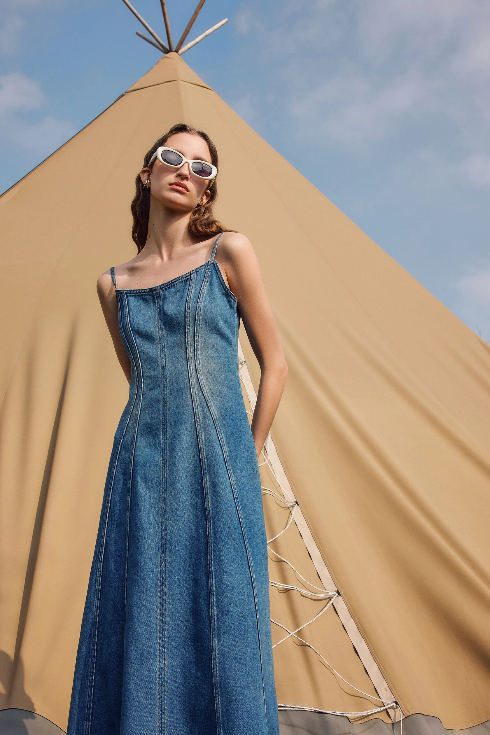 Carmelia Pinafore Dress in Cotton Denim | Fabrique