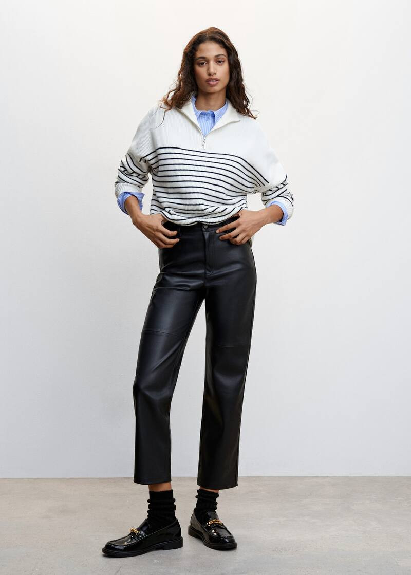 Leather-effect straight trousers -  Women | Mango United Kingdom | MANGO (UK)