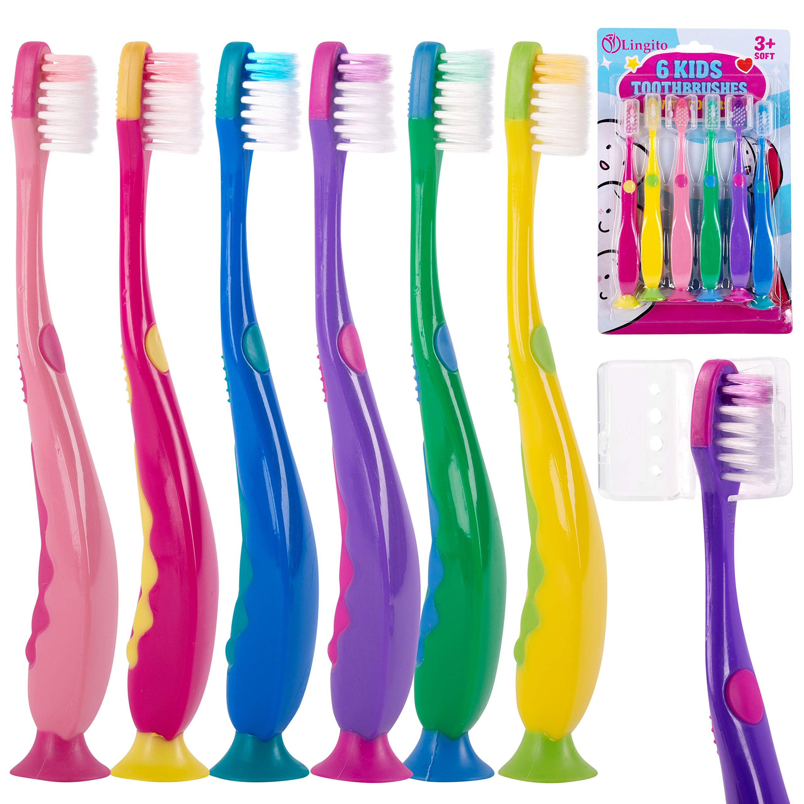 Kids Toothbrush Suction Cup with Covers, Toddler Toothbrush Soft Bristles, Child Toothbrush Suction Cups For Easy Access, Toddler Toothbrushes Handles Perfect For Tiny Hands of Boys and Girls (6 Pack) | Amazon (US)