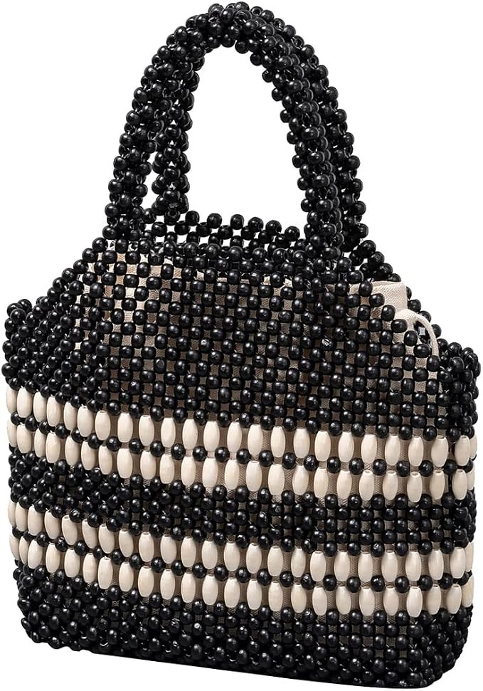 Womens Wooden Beaded Bag Woven Purse Small tote bag Handmade Handbag Clutch | Amazon (US)