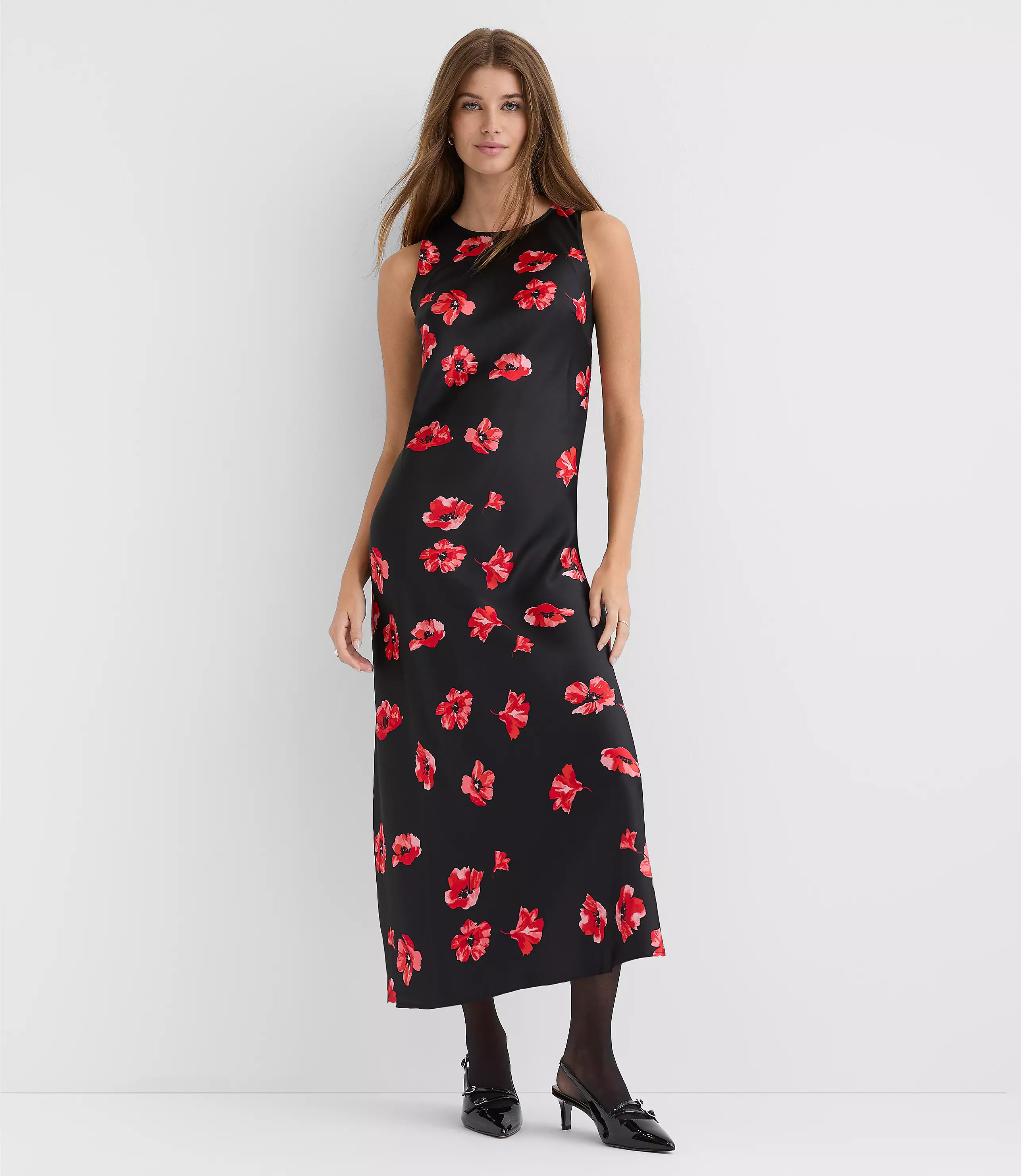 Floral Satin Bias Midi Dress | LOFT