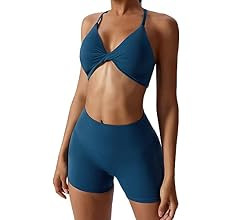 ABOCIW Workout Sets for Women 2 Piece Twist Front Halter Sports Bras High Waist Booty Shorts Exer... | Amazon (US)