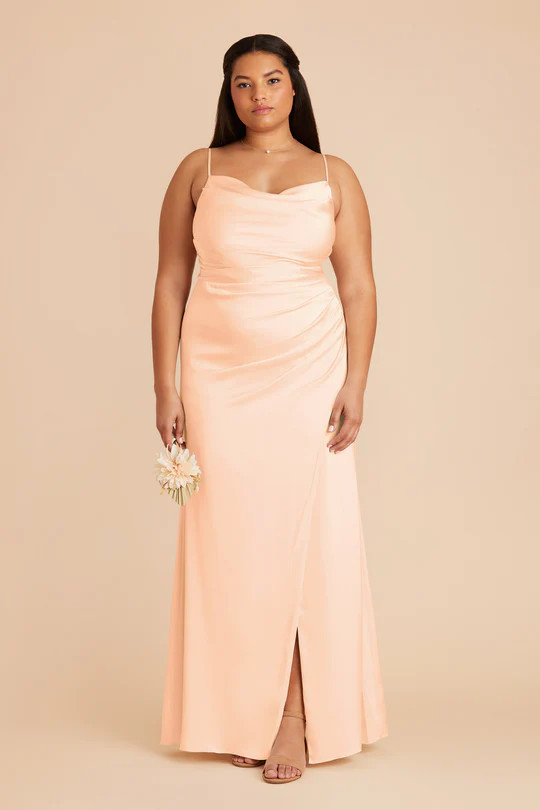 Lydia Matte Satin Dress - Peach Cream | Birdy Grey