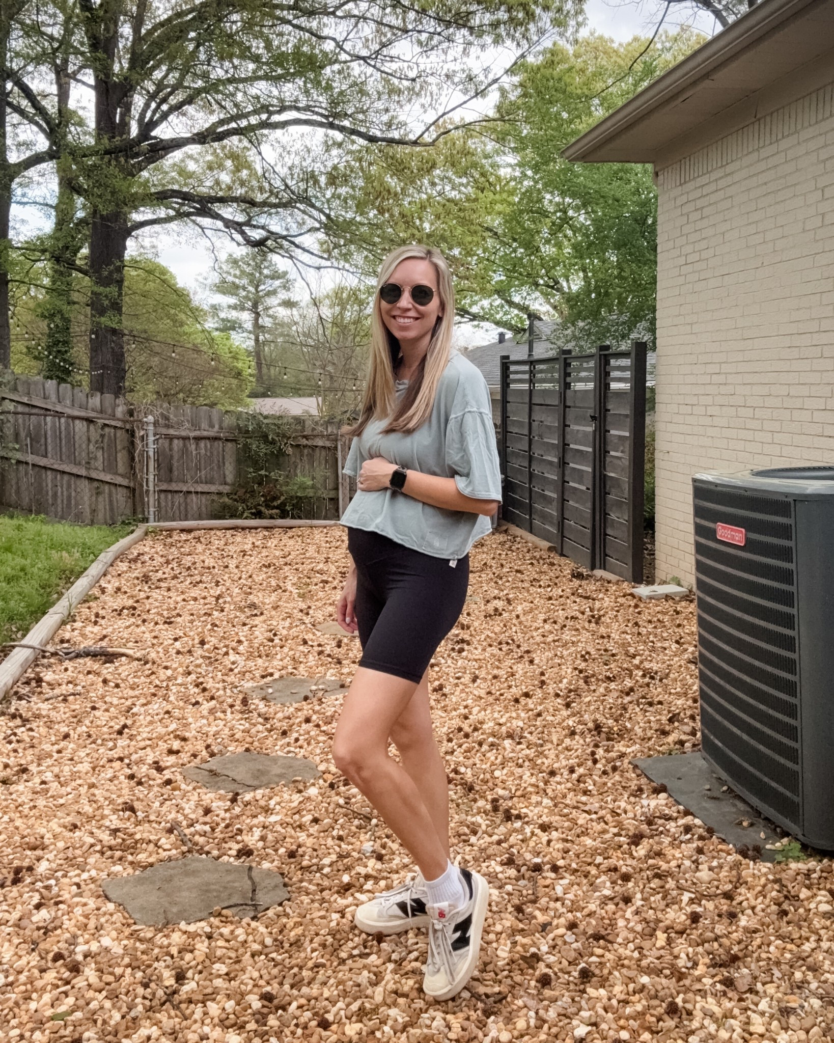 Wearing pre-pregnancy size small in top and bottoms; 19 weeks