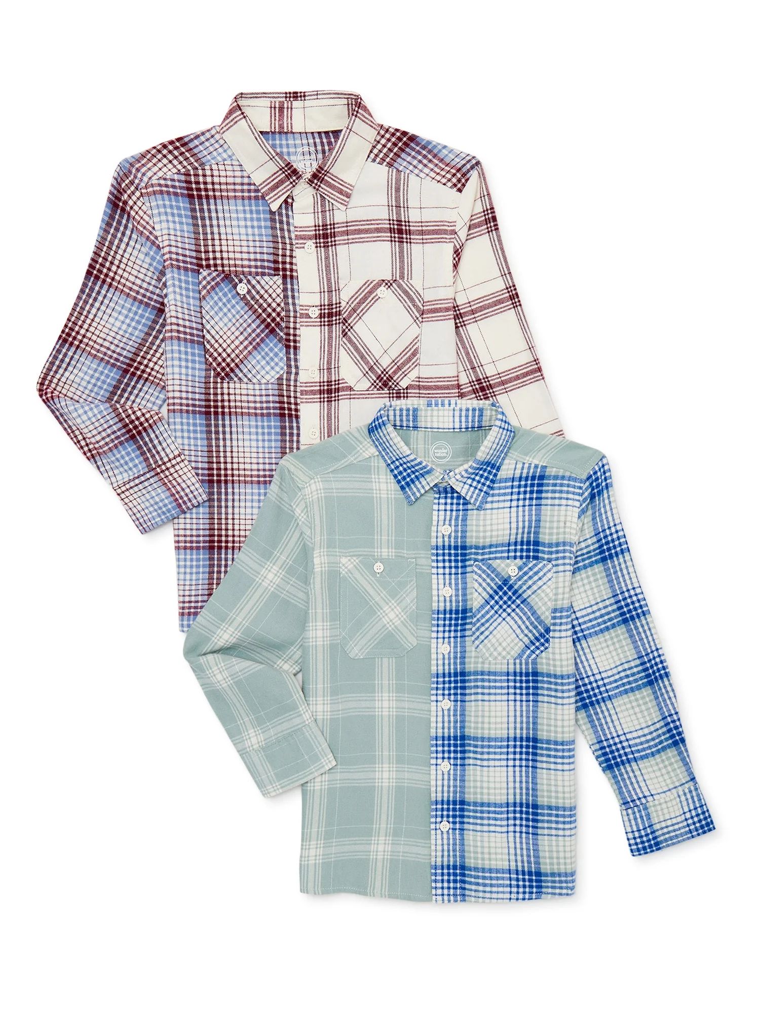 Wonder Nation Boys Flannel Shirt with Long Sleeves, Sizes 4-18 & Husky - Walmart.com | Walmart (US)