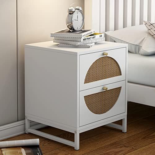 Rophefx Nightstand with 2 Rattan Storage Drawers, Wooden Bedside Table with Metal Base, End Table... | Amazon (US)