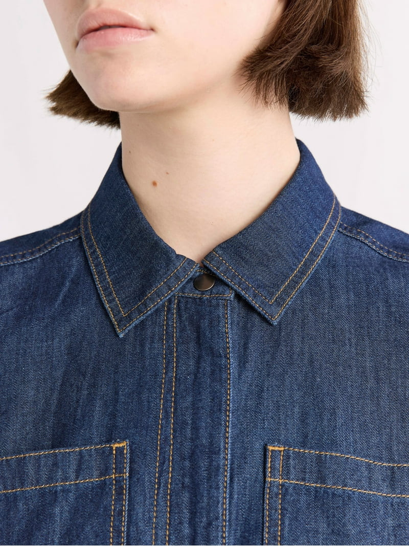 Free Assembly Women's and Women's Plus Chambray Wide Leg Cropped Jumpsuit, Sizes XS-4X | Walmart (US)