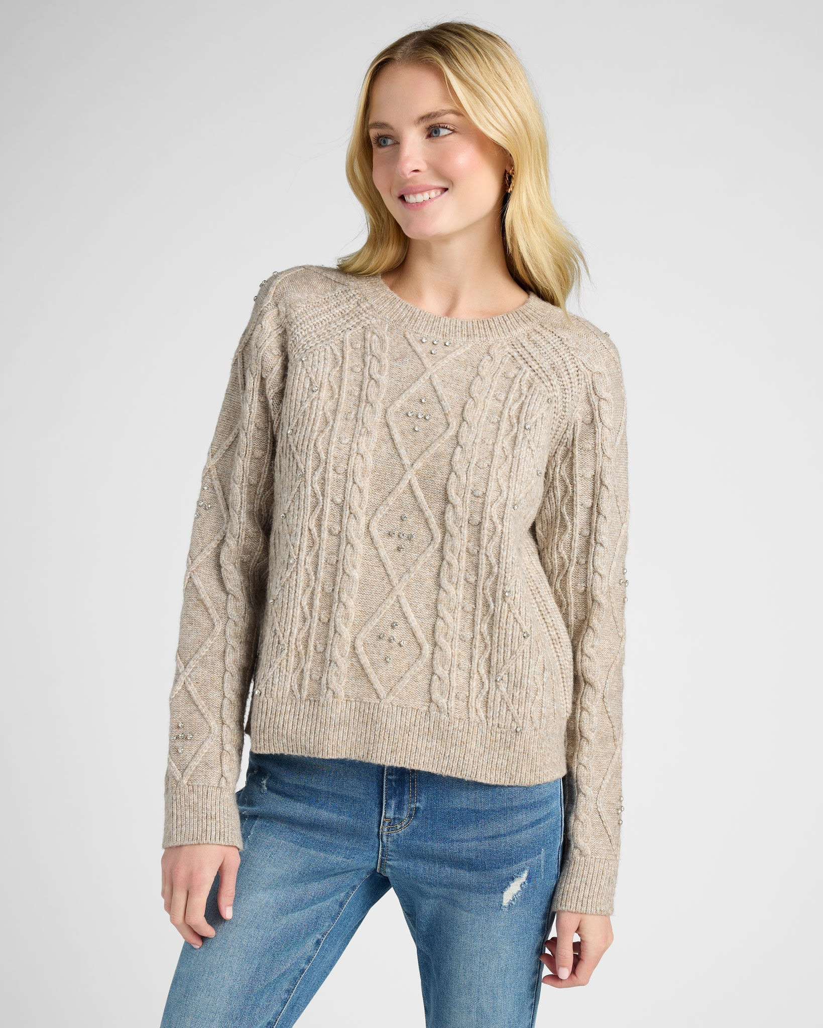 Embellished Cable Crew Sweater | Seventy Eight and Sunny