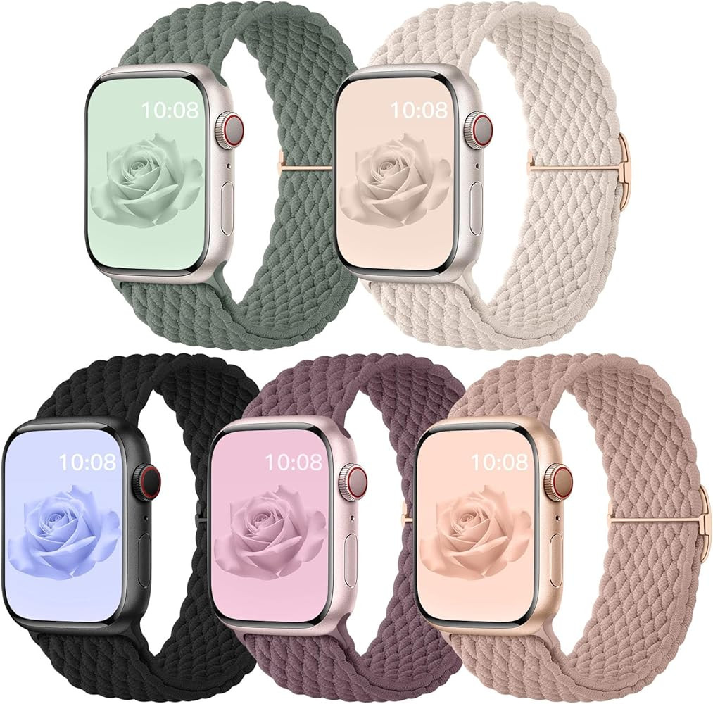 5 Pack Elastic Braided Solo Loop Compatible with Apple Watch Bands 42mm 38mm 40mm 41mm 46mm 44mm ... | Amazon (US)