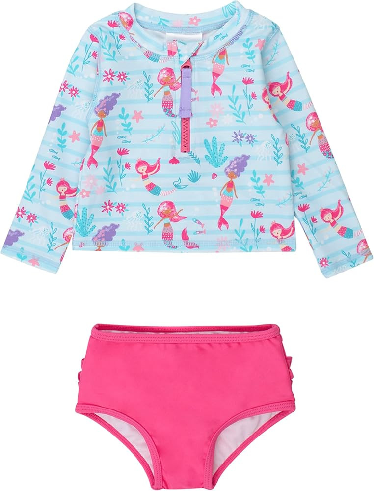 RuffleButts® Baby/Toddler Girls Long Sleeve Rash Guard 2 Piece Swimsuit Set w/UPF 50+ Sun Protec... | Amazon (US)