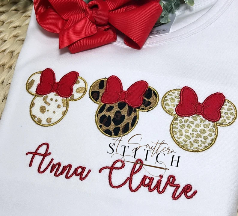 Girl Mouse With Bows Trio Appliqué Shirt Leopard Print Fabric Appliqué - Etsy | Etsy (US)