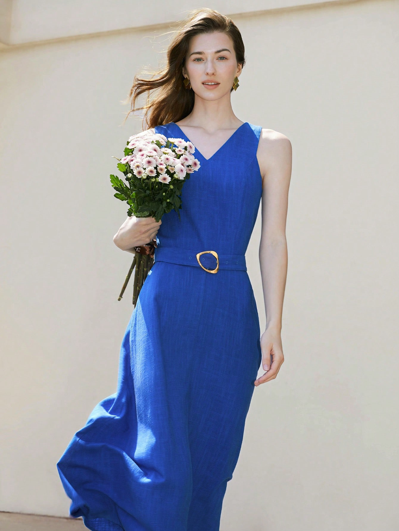 MOTF PREMIUM BELTED LINEN-BLEND POCKET DRESS | SHEIN