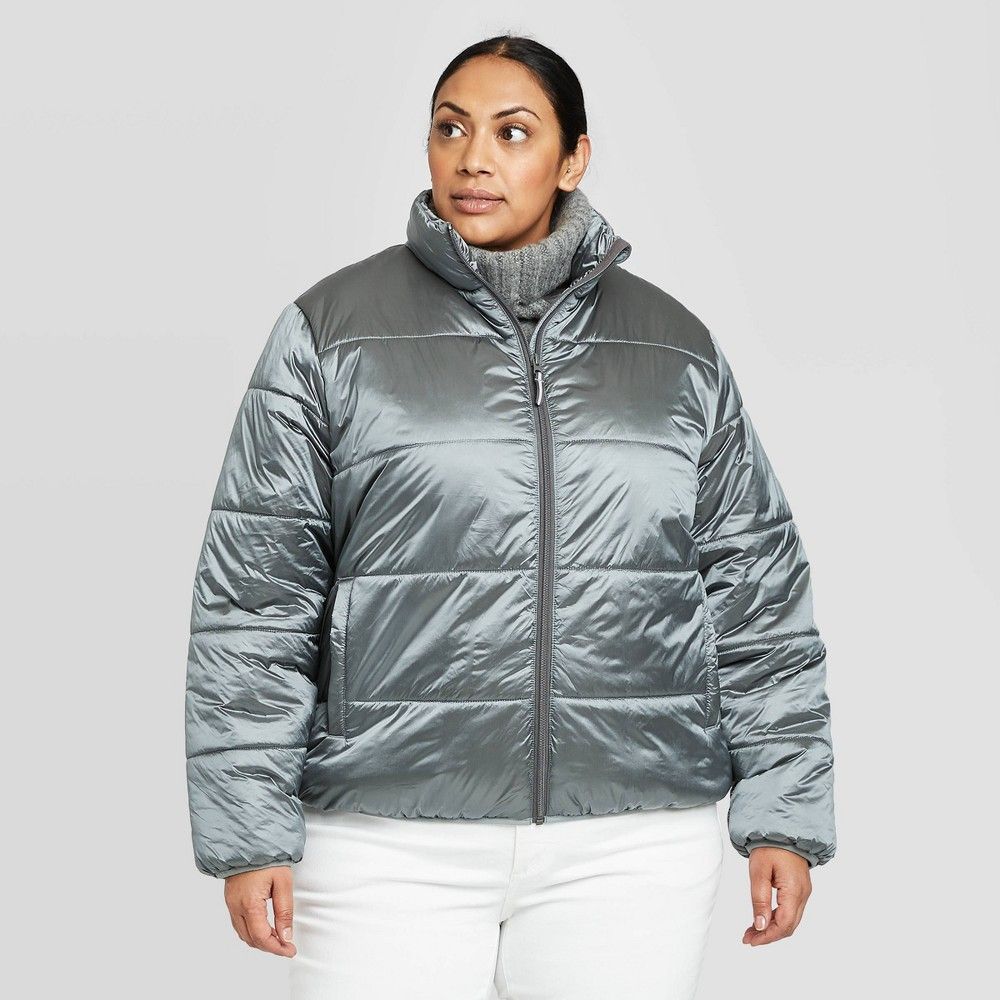 Women's Plus Size Puffer Jacket - Universal Thread Silver 3X, Size: 3XL | Target