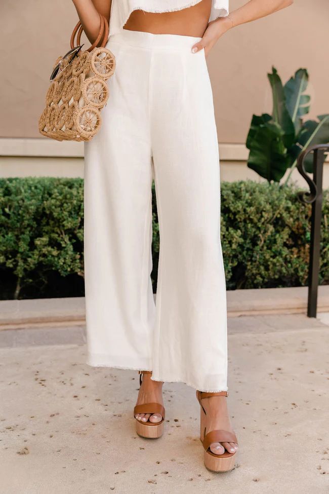 My Exciting News White Fringe Flare Pants | Pink Lily