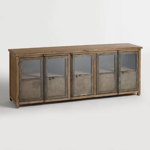 Large Aged Latte Wood And Metal Langley Storage Cabinet | World Market
