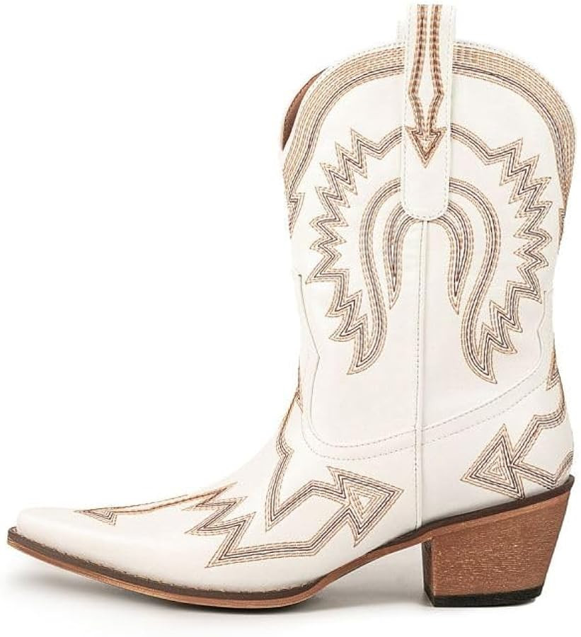 Women's Embroidered Cowgirl Boots Calf Thick Heels Pointed Head Country Music Festival Vintage We... | Amazon (US)