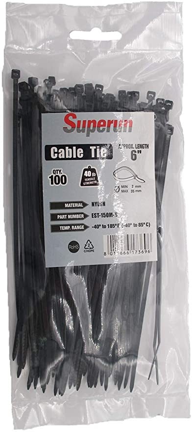 Superun 6 inch selflocking cable tie, 40 lbs tensile strength (Industrial grade zip tie) pack of ... | Amazon (US)