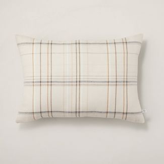 14" x 20" Thin Stripe Plaid Lumbar Throw Pillow Beige/Navy/Brown - Hearth & Hand™ with Magnolia | Target