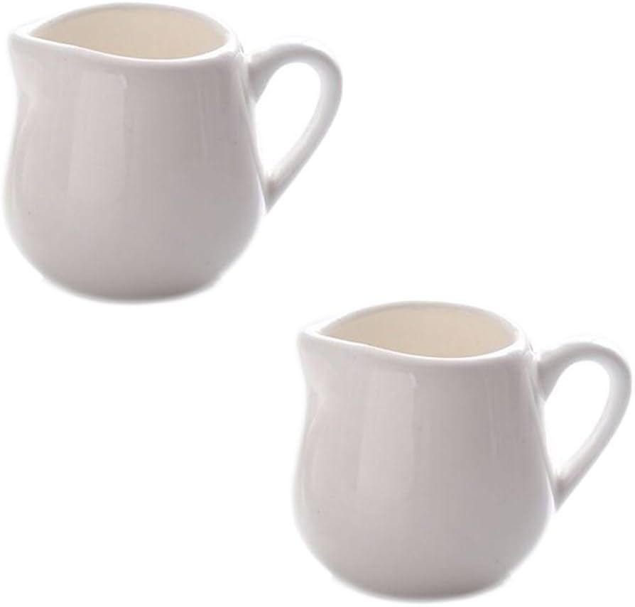 CHOOLD 2 pcs Mini Ceramic Creamer with Handle, Coffee Milk Creamer Pitcher - White - 1.5 oz | Amazon (US)