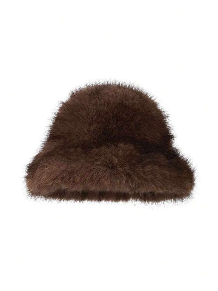 1pc Faux Fox Fur Bucket Hat, Faux Mink Fur Thick & Versatile High-End Fashion Cap | SHEIN