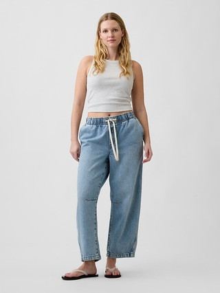 Mid Rise SuperSoft Pull-On Barrel Jeans | Gap Factory