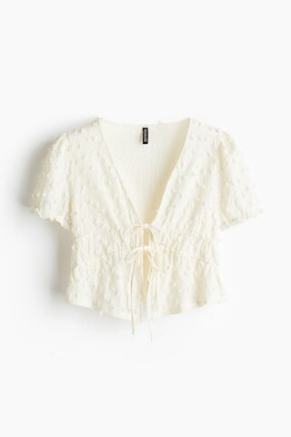 H & M - Plumeti Tie-Front Top - White | H&M (US + CA)
