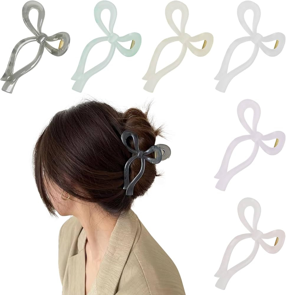 Tobeffect Bow Hair Claw Clips for Women, 6 Pcs Plastic Cute Large Hair Claws Bow Hair Clips, Nons... | Amazon (US)
