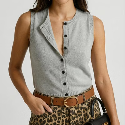 Knit & Lounge Women’s Button Front Sweater Vest Classic Ribbed Hem Soft Knit Sleeveless Vest- Small ,Gray | Target