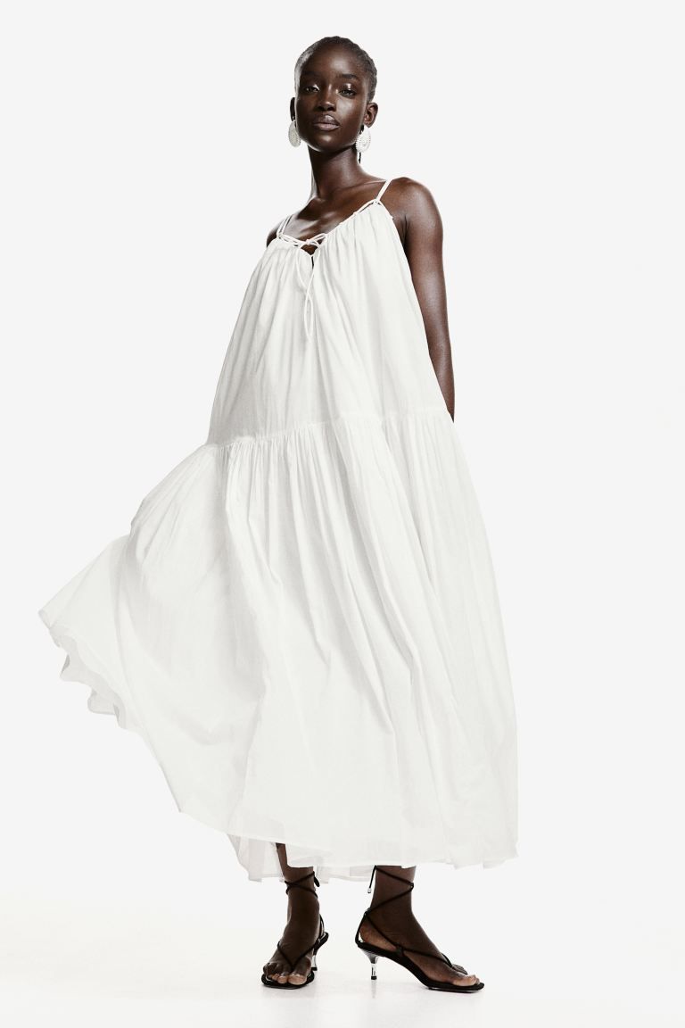 A-line Maxi Dress - V-neck - Sleeveless - White - Ladies | H&M US | H&M (US + CA)