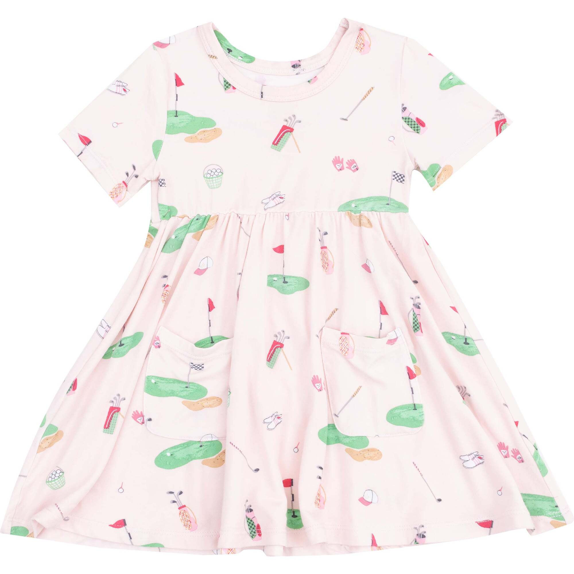Short Sleeve Twirly Dress - Golf Things, Pink | Maisonette
