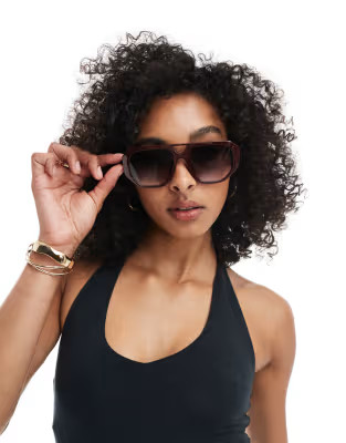 ASOS DESIGN angular fine frame aviator in burgundy | ASOS (Global)