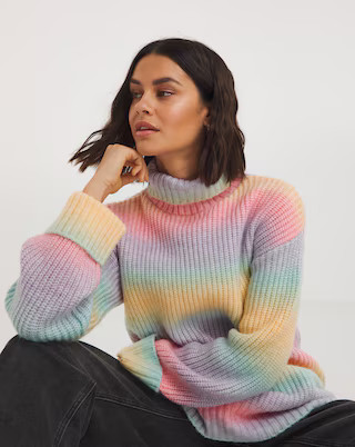Rainbow Ombre Roll Neck Longline Jumper | Simply Be | Simply Be (UK)