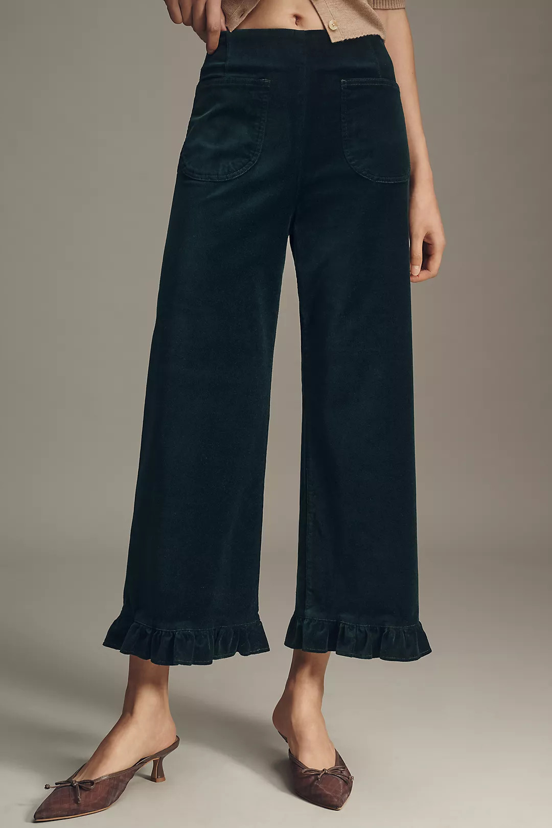 The Colette Crop Velvet Ruffle-Hem Pants by Maeve | Anthropologie (US)